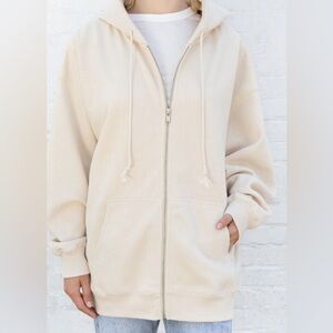 Brandy Melville Christy Oversized Zip Heavyweight Fleece Hoodie Jacket in Ivory